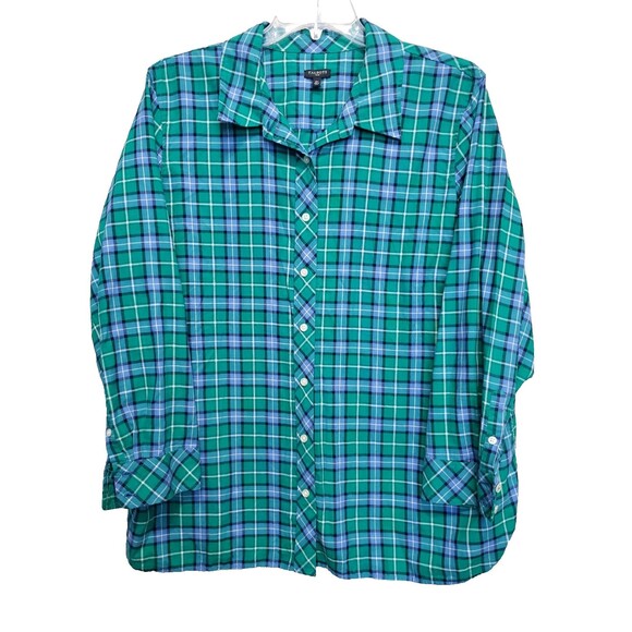 Talbots Plus Brushed Cotton Multicolor Plaid Long Sleeve Button-Up Shirt Size 2X - Picture 1 of 5